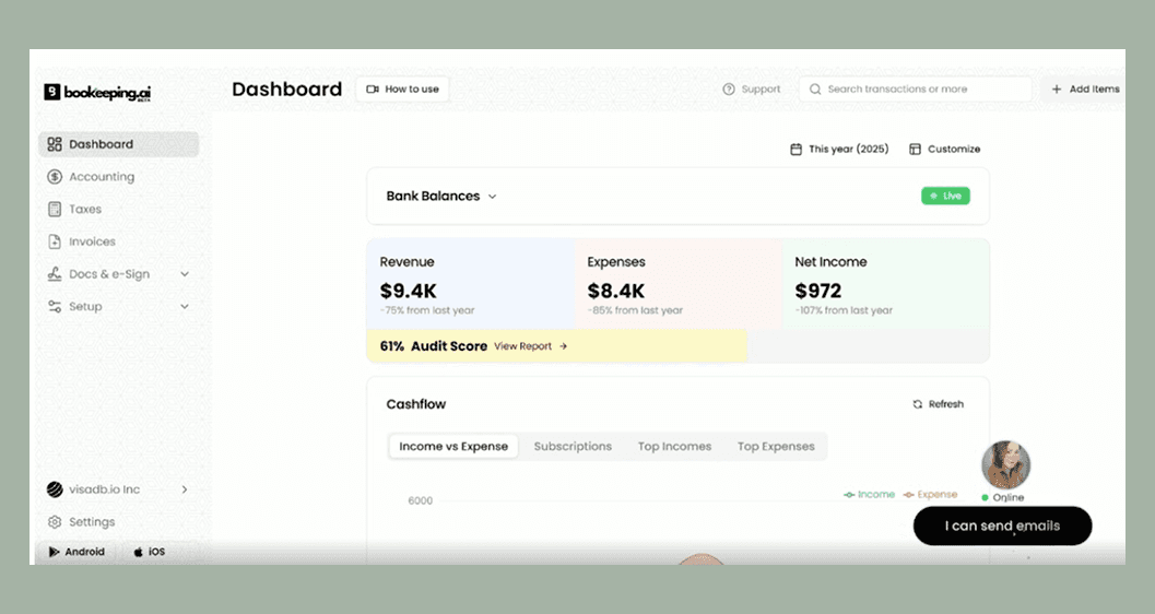 Bookkeeping.ai dashboard
